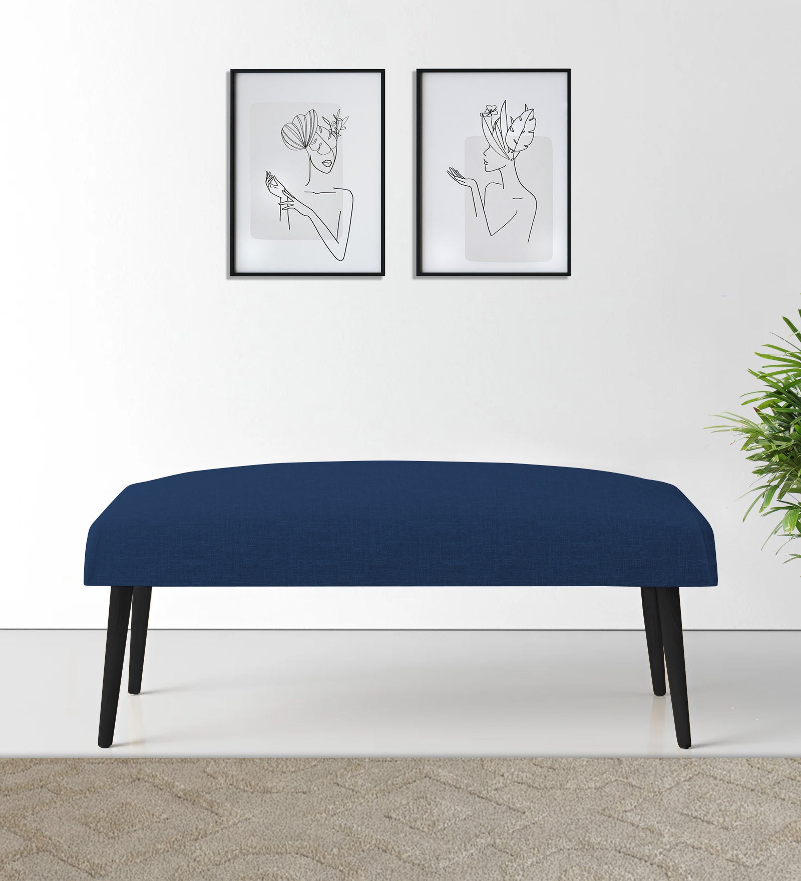 Adon Velvet Bench In Imperial Blue Colour