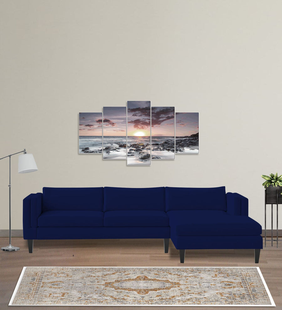 Jasper  LHS  (3+Lounger) Velvet Sectional Sofa - Dark Blue by Febonic Living