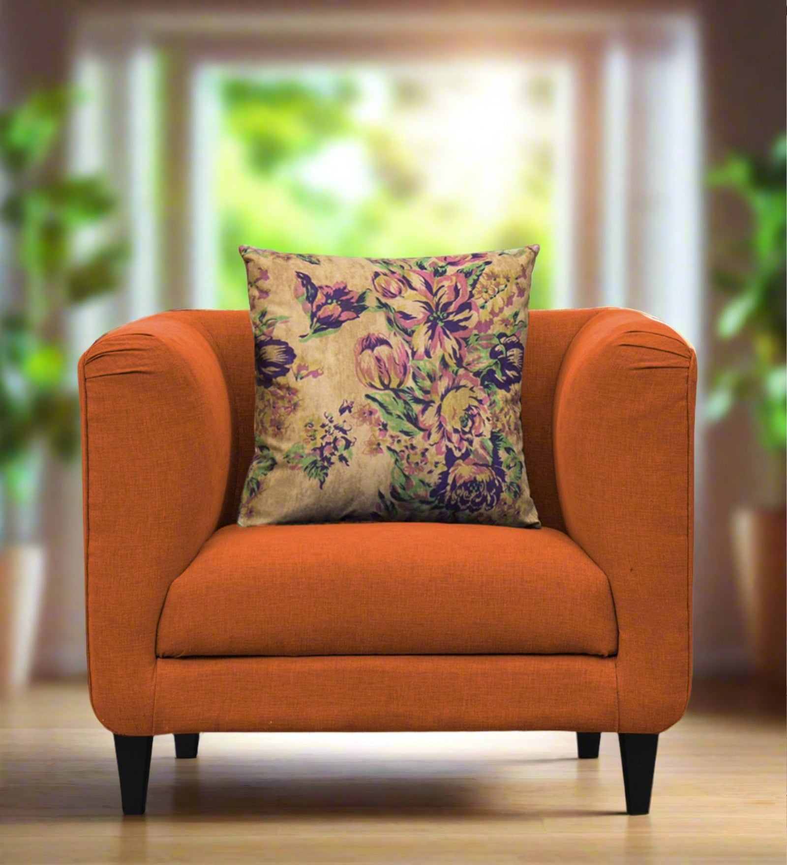 Niki Fabric 1 Seater Sofa in Vivid Orange Colour