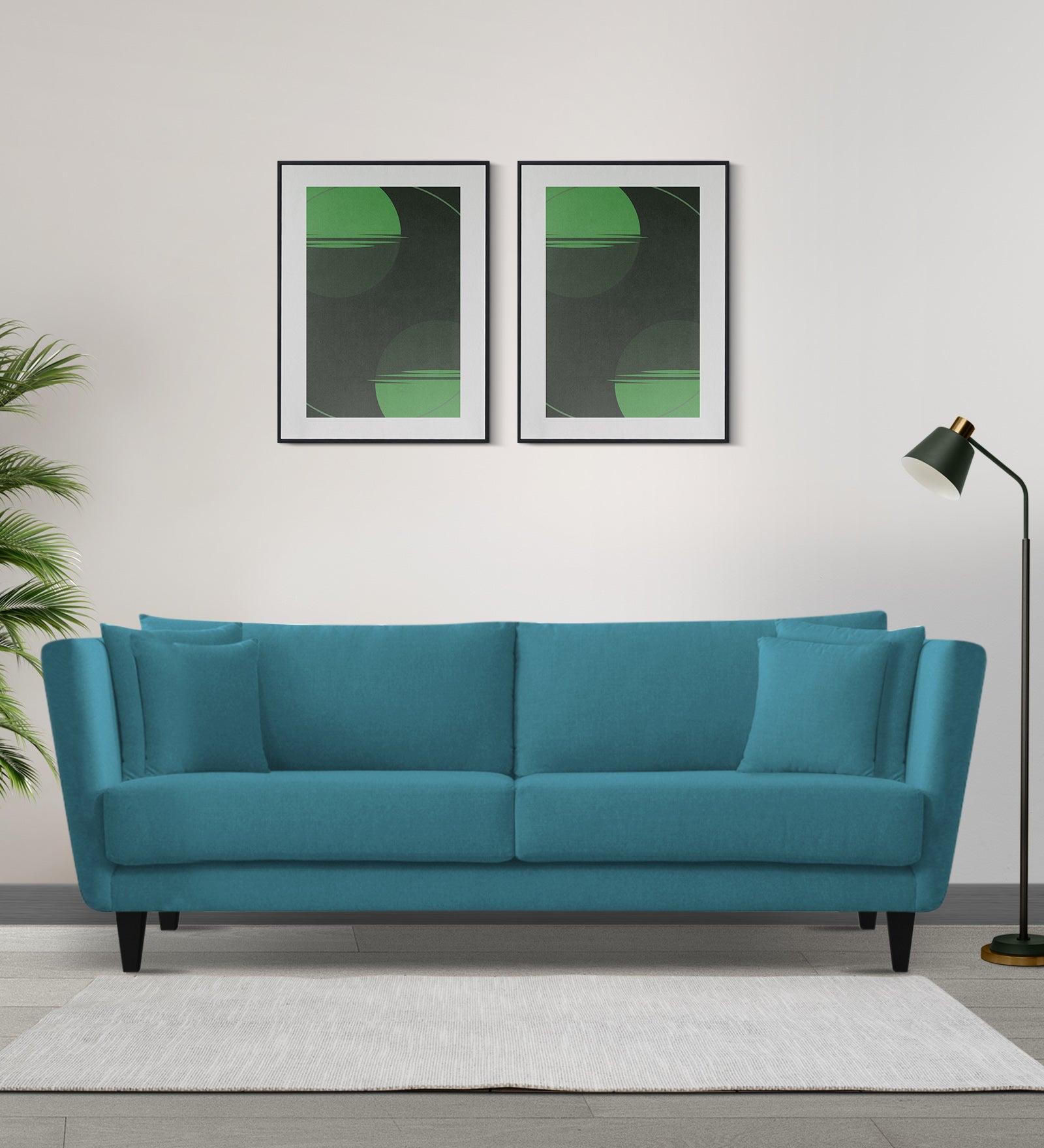 Norway Velvet 3 Seater Sofa In Aqua Blue Colour