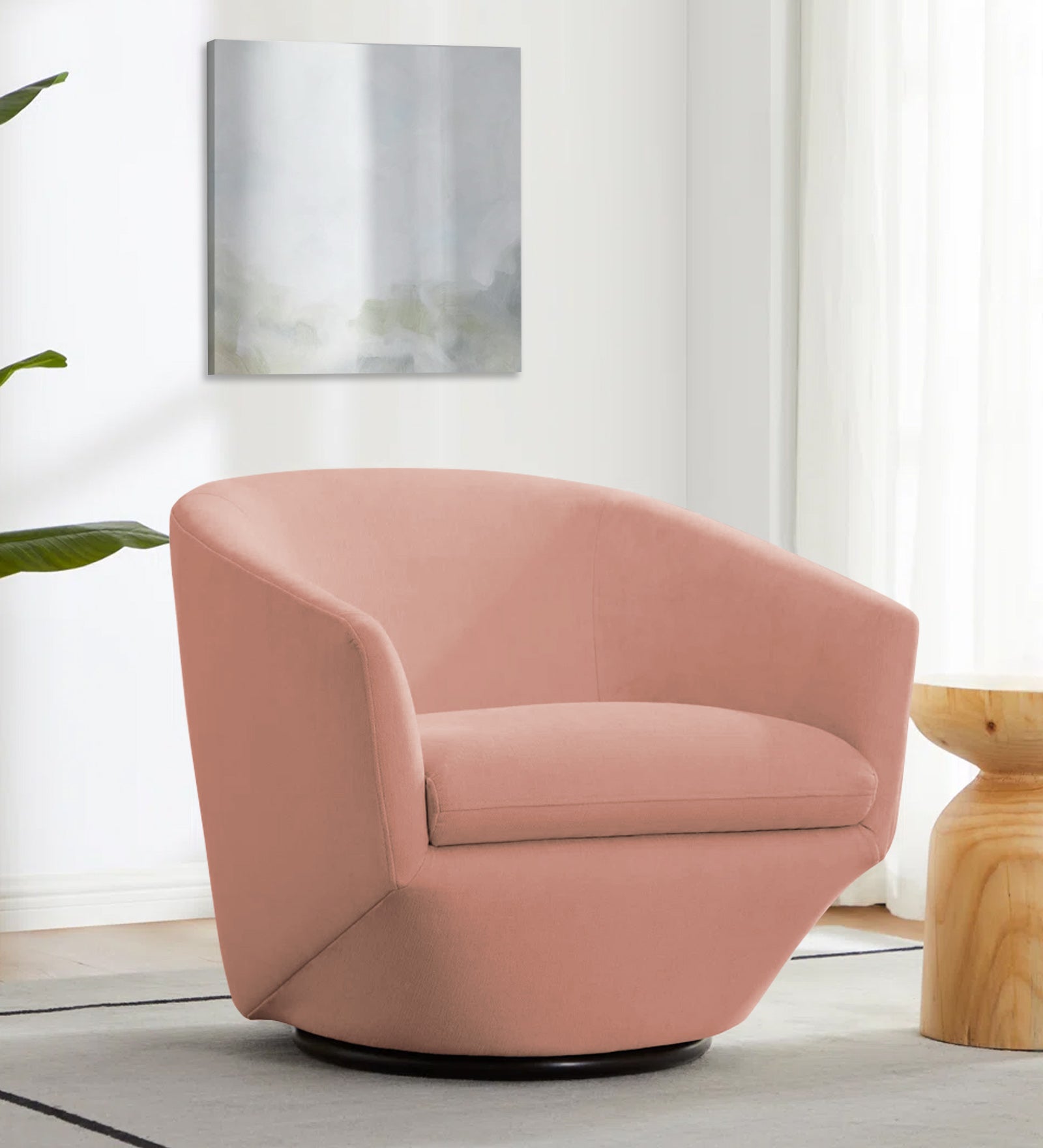 Haddie Velvet Swivel Chair in Blush Pink Colour