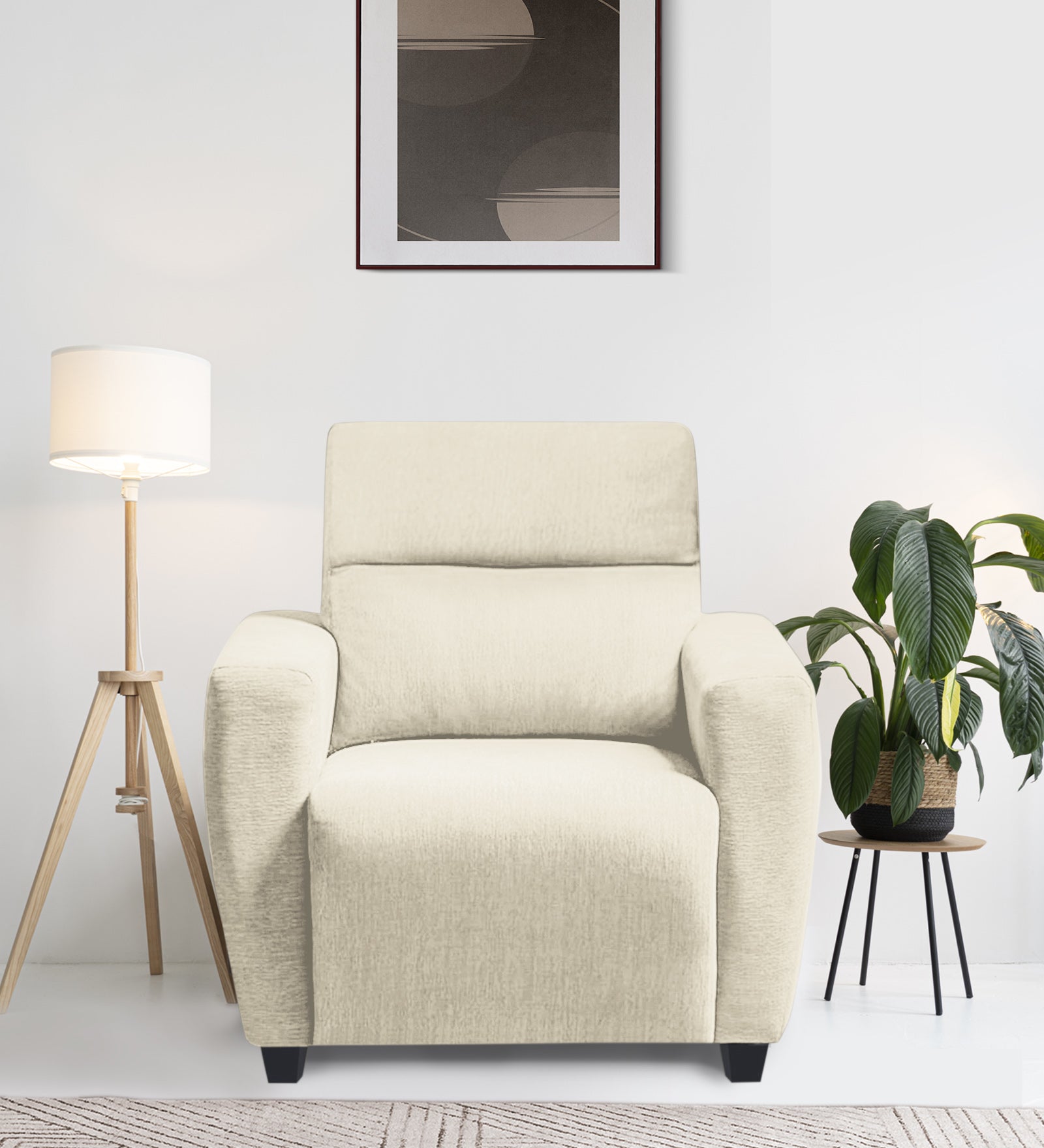 Bakadi Fabric 1 Seater Sofa in Ivory Cream Colour