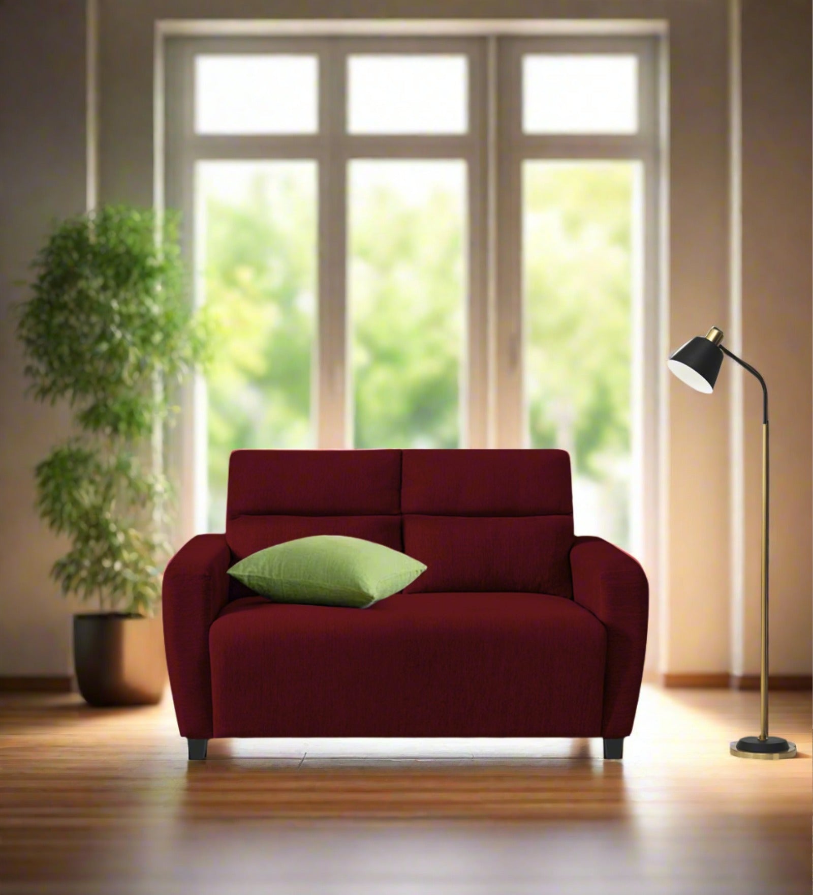 Bakadi Fabric 2 Seater Sofa in Ruby Red Colour