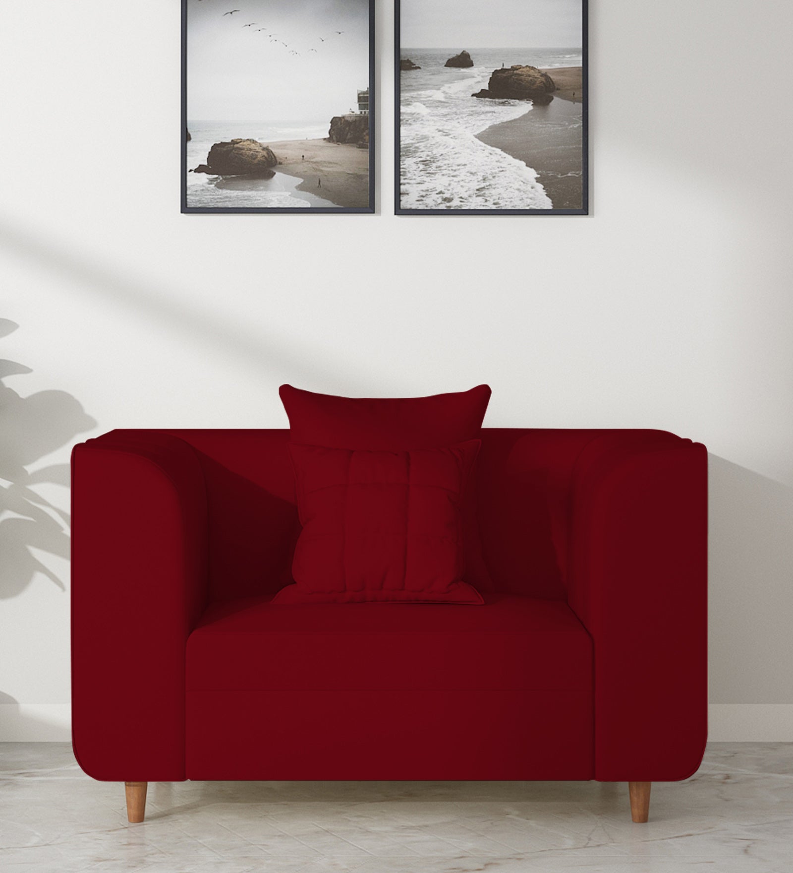 Sumo Velvet 1 Seater Sofa in Cherry Red Colour