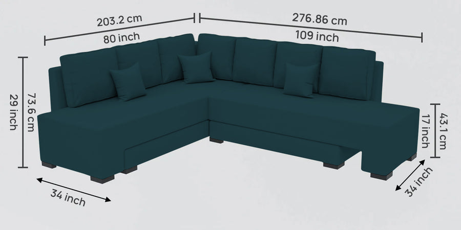 Corby Velvet Lhs 6 Seater Convertible Sofa Cum Bed In Arabian Green Colour - Febonic Living