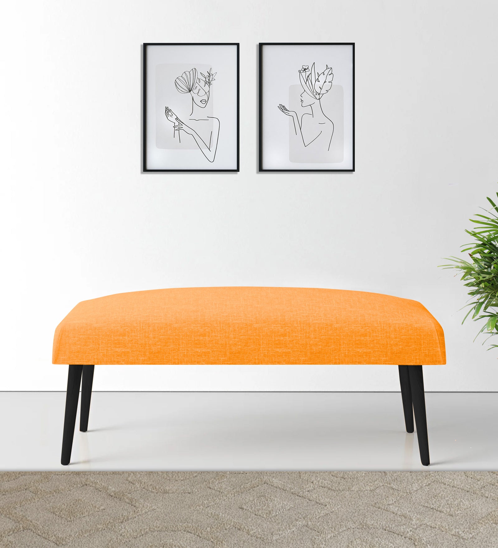 Adon Velvet Bench In Tangerine Orange Colour