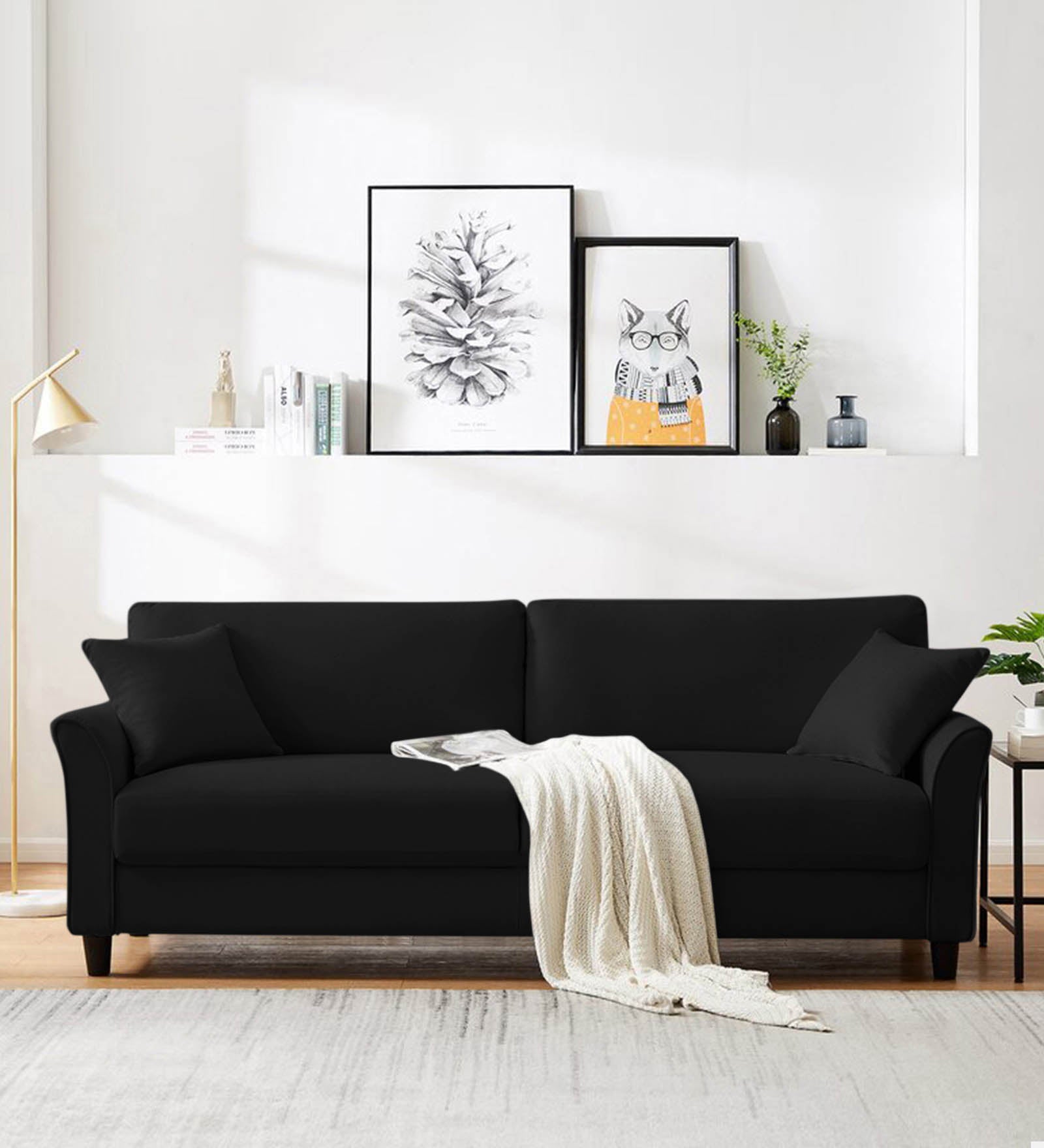 Daroo Velvet 3 Seater Sofa in Adam Black Colour