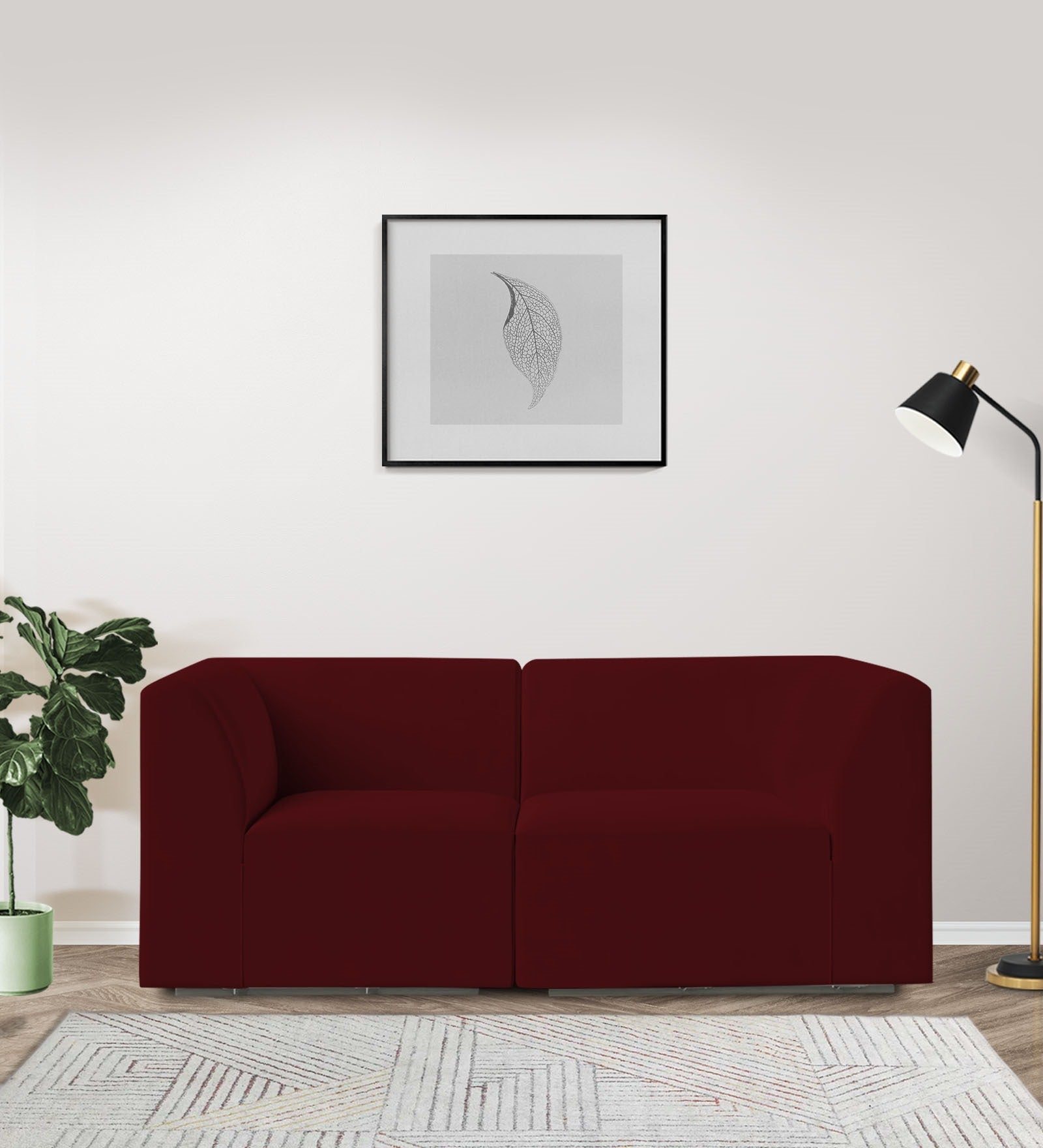 Bufa Velvet 2 Seater Sofa in Dark Maroon Colour With Storage