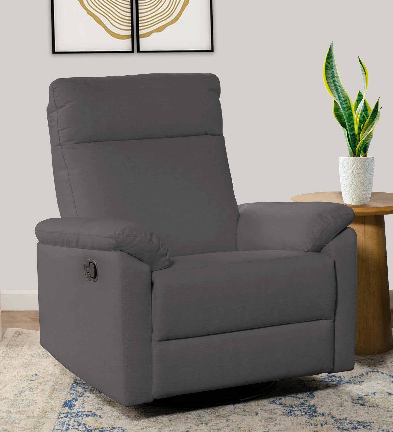Mandy Fabric Manual 1 Seater Recliner In Davy Grey Colour