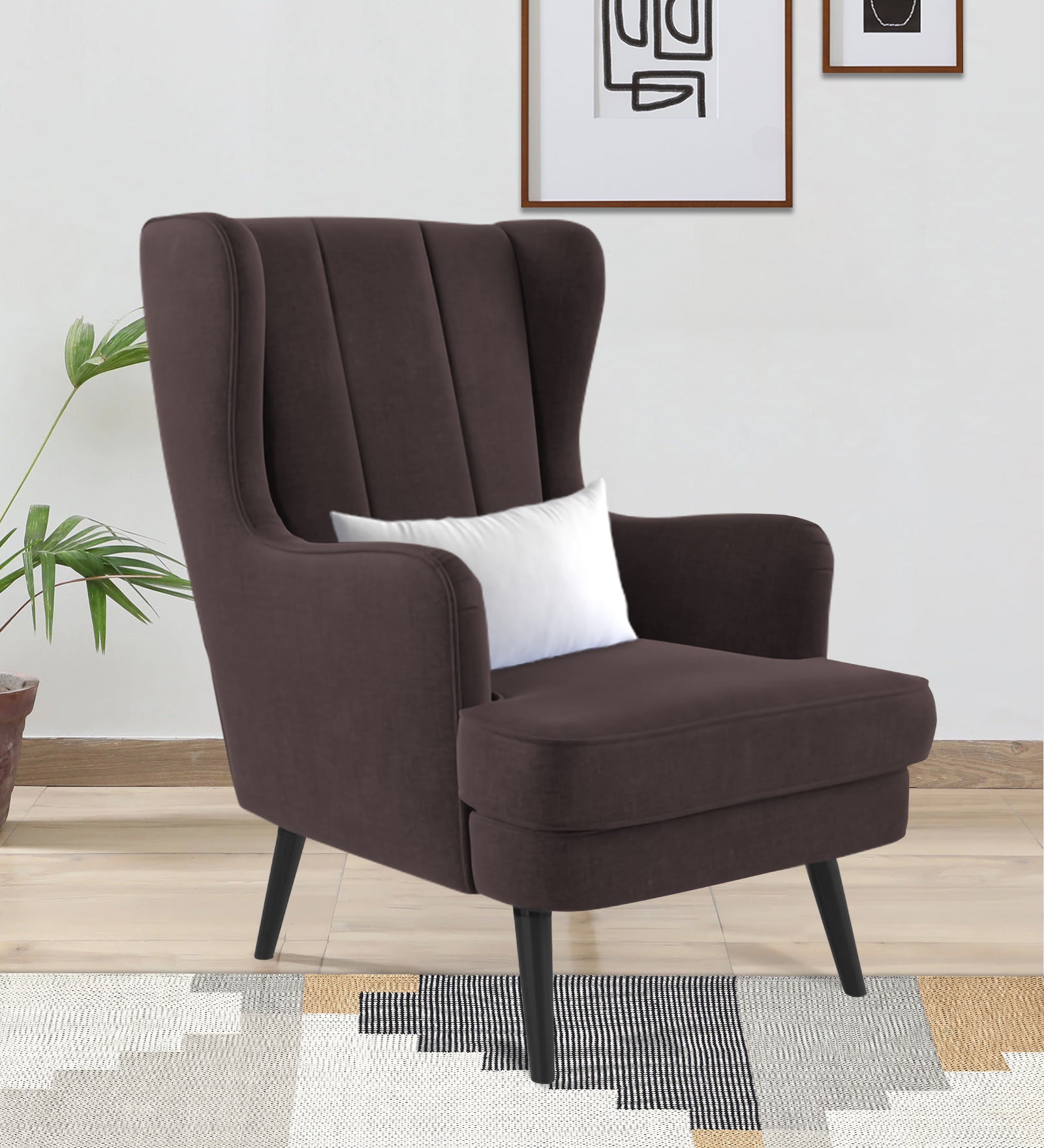 Niya Velvet 1 Seater Wing Chair in Mocha Brown Colour