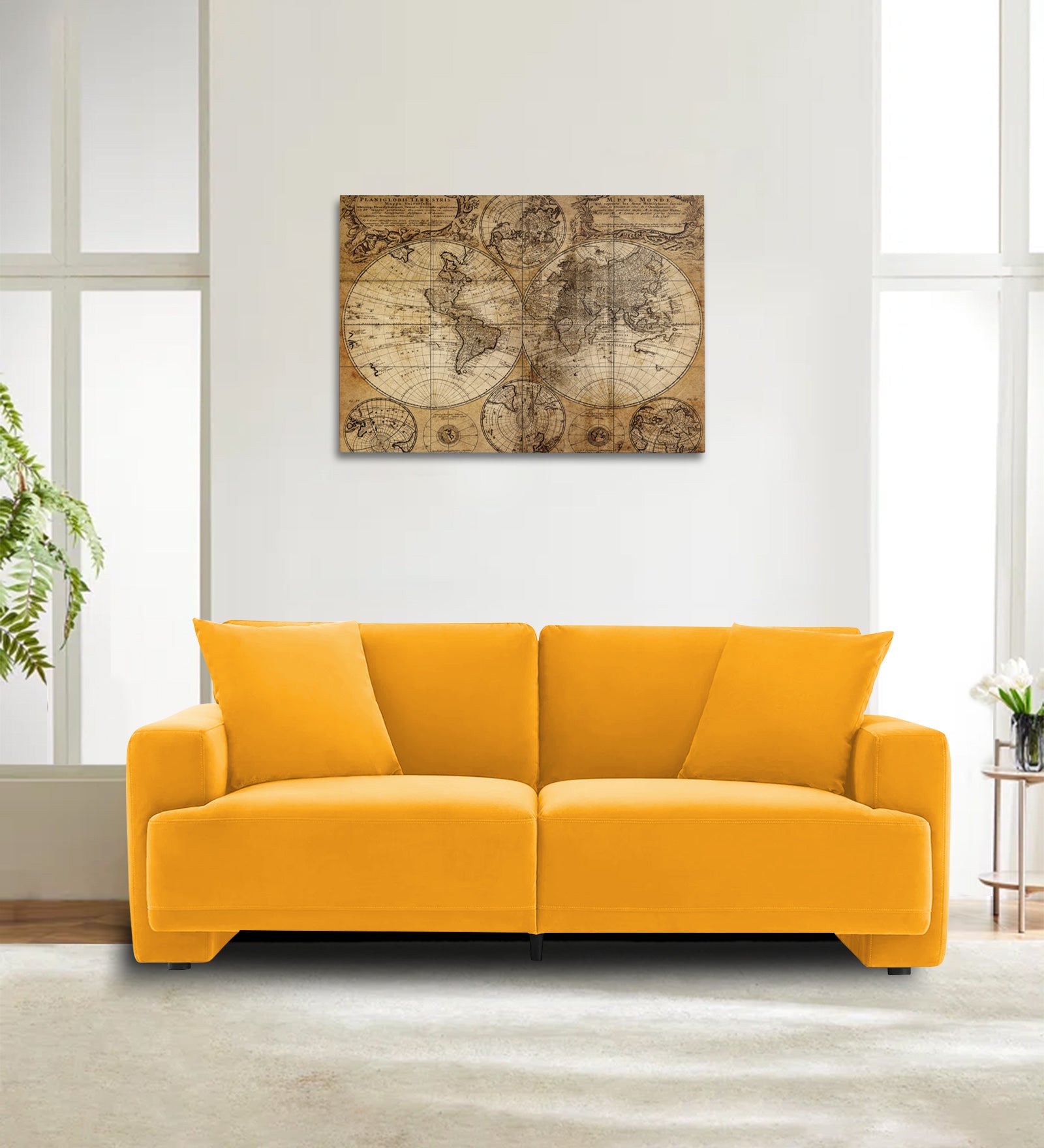 Kosta Velvet 2 Seater Sofa in Safforn Yellow Colour