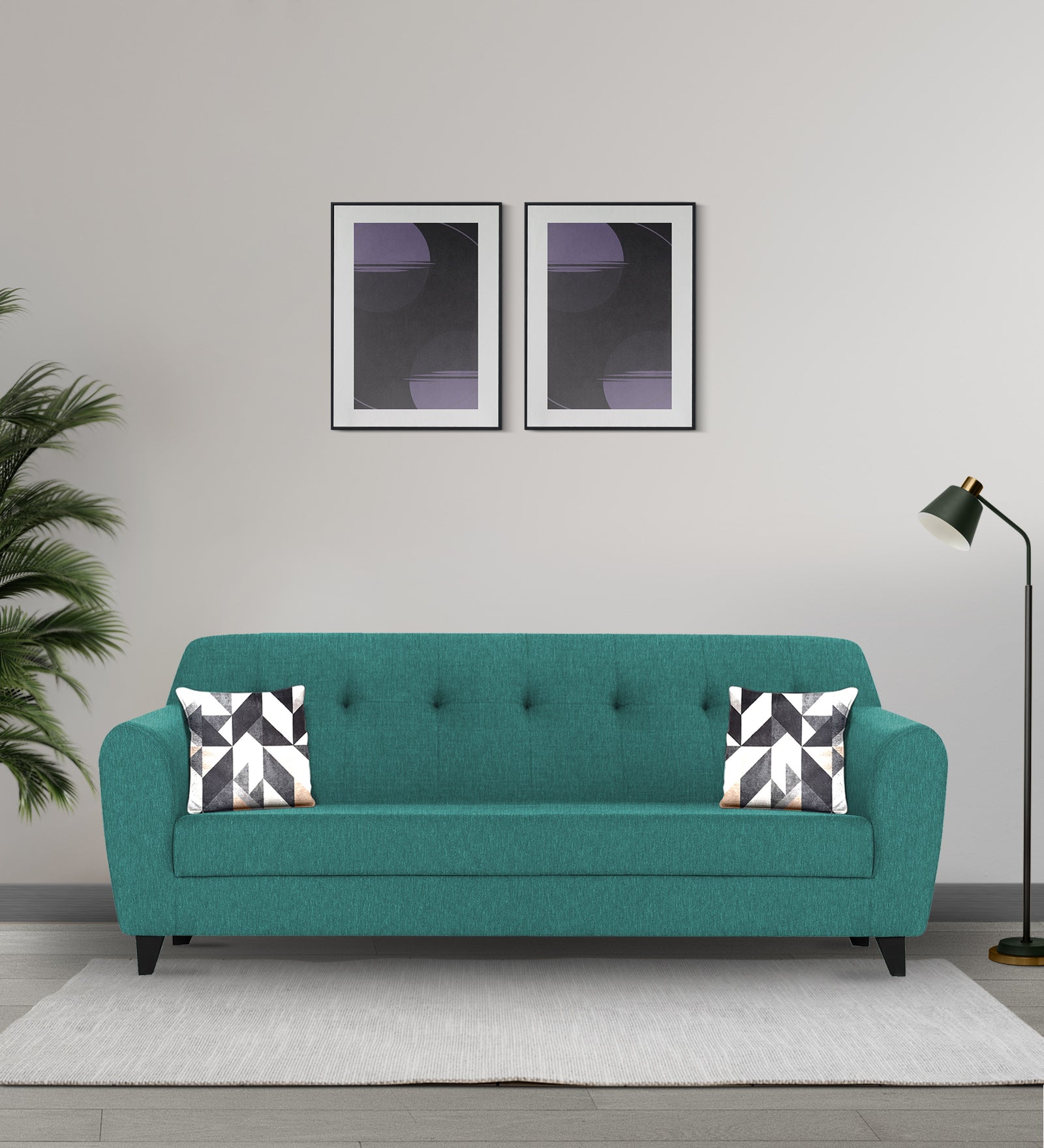 Melaan Fabric 3 Seater Sofa In Sea Green Colour
