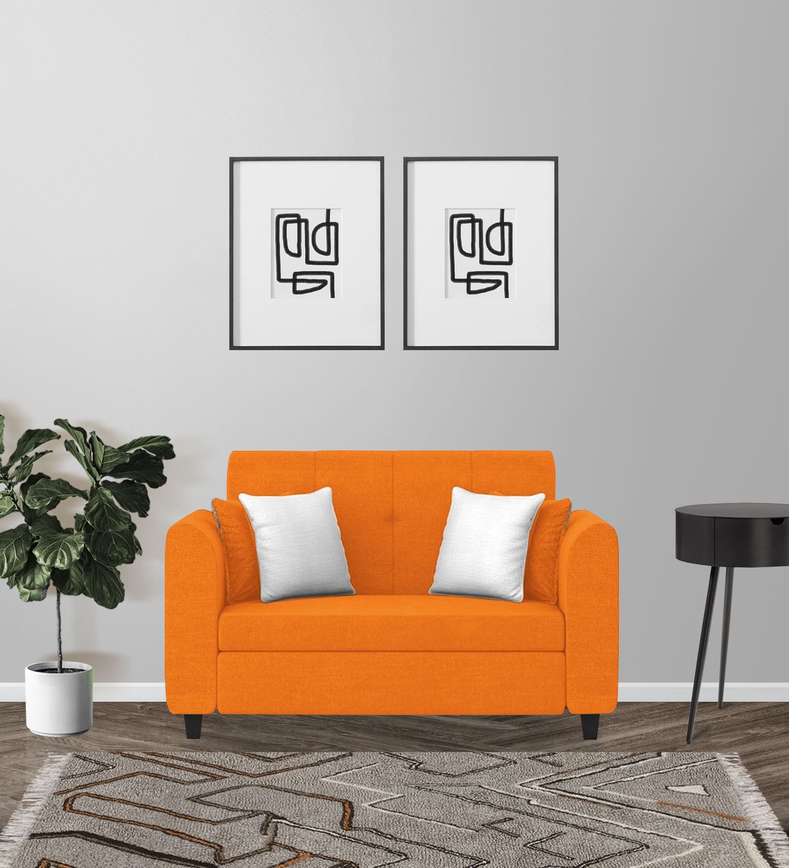 Denmark Fabric 2 Seater Sofa in Vivid Orange Colour
