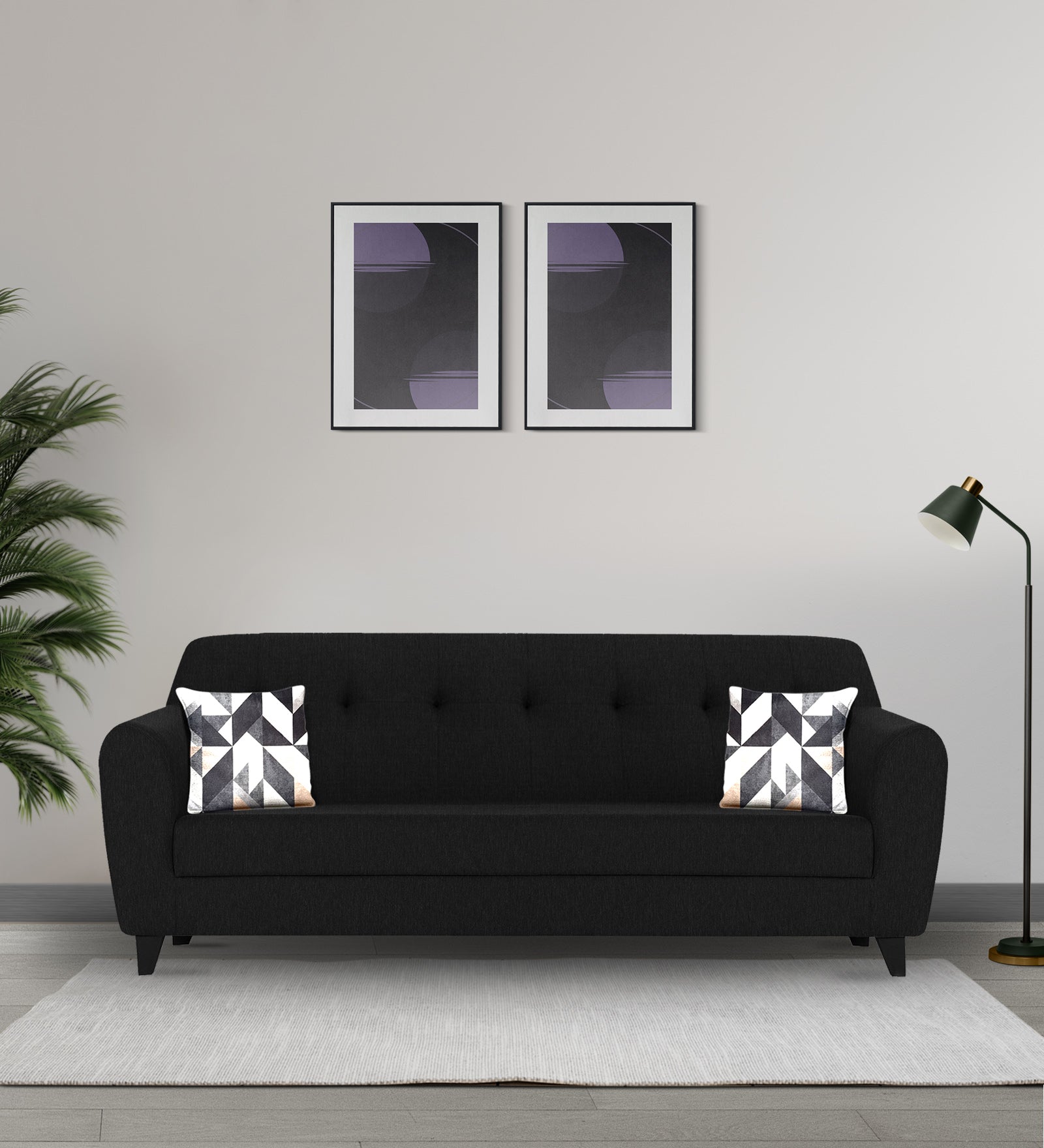 Melaan Fabric 3 Seater Sofa In Zed Black Colour