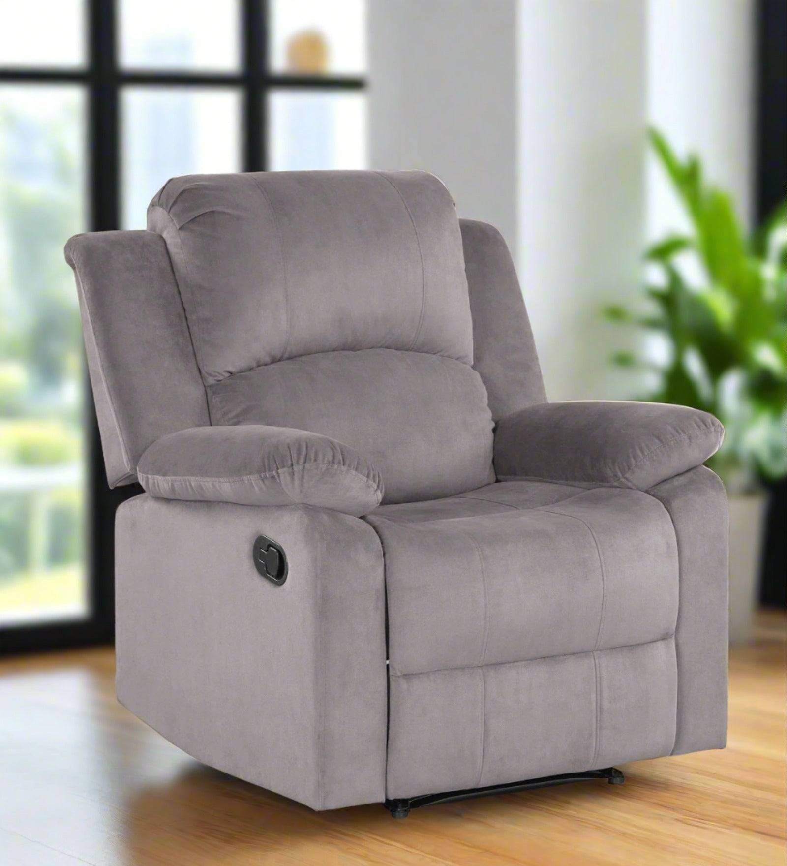 Henry Velvet Manual 1 Seater Recliner In Pearl Grey Colour