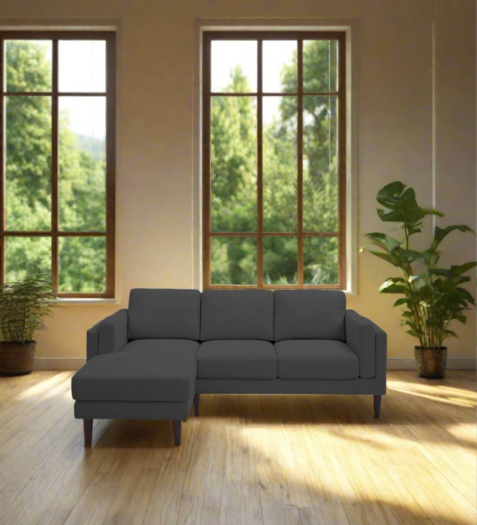 Creata Fabric RHS Sectional Sofa (2+Lounger) Charcoal Grey Colour by Febonic