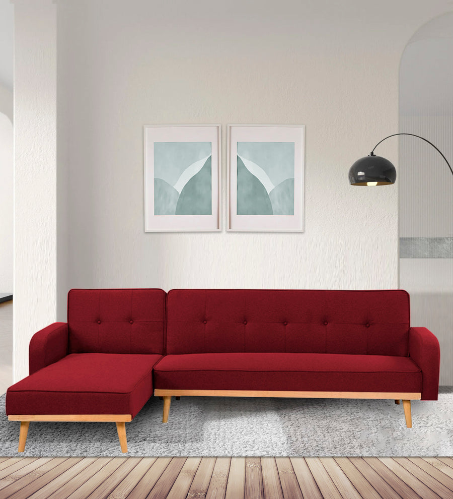 Zuno  RHS Convertible  Cum Bed Fabric Sofa - Blood Maroon by Febonic Living