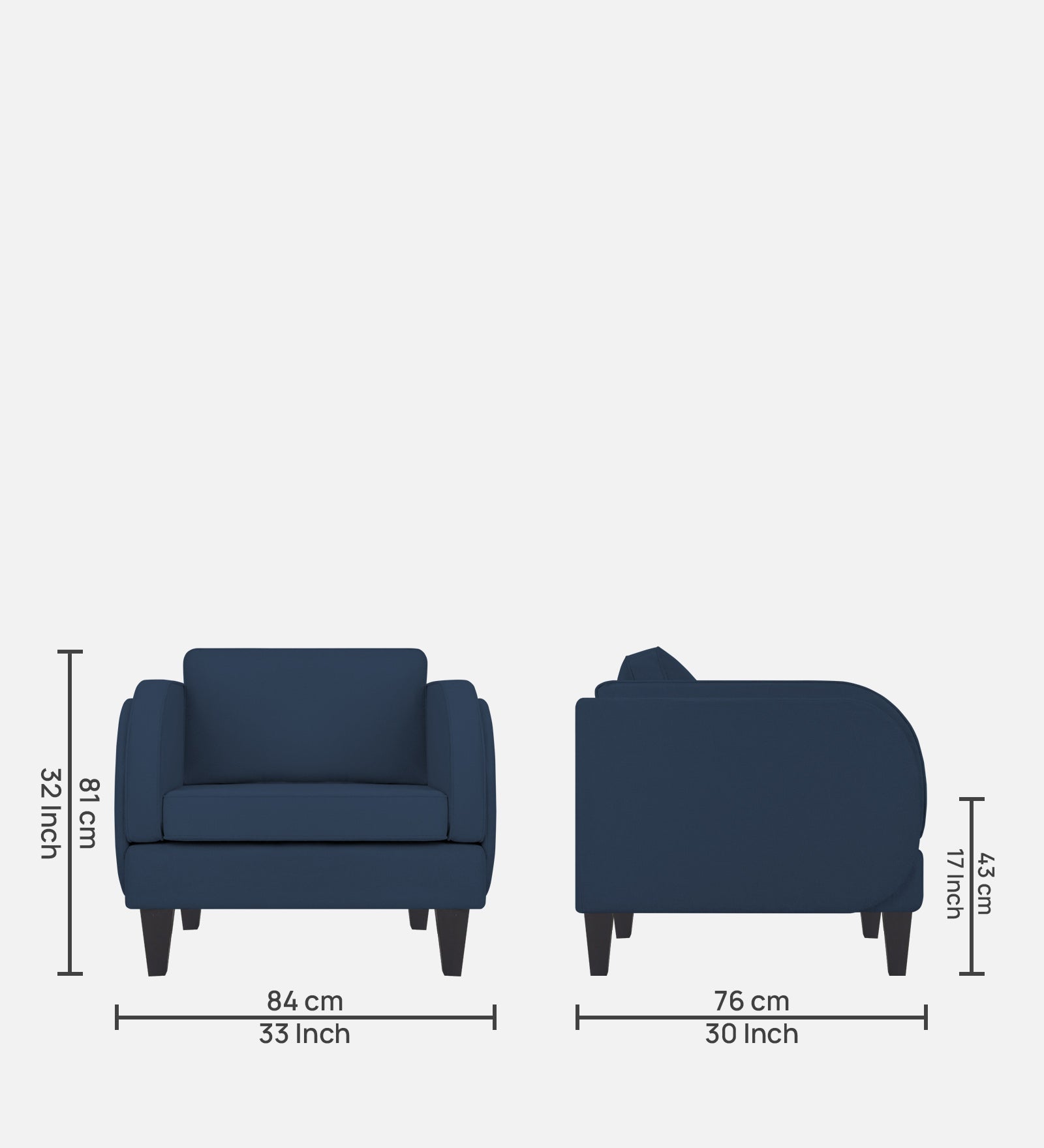 Siddy Fabric 1 Seater Sofa in Denim Blue Colour