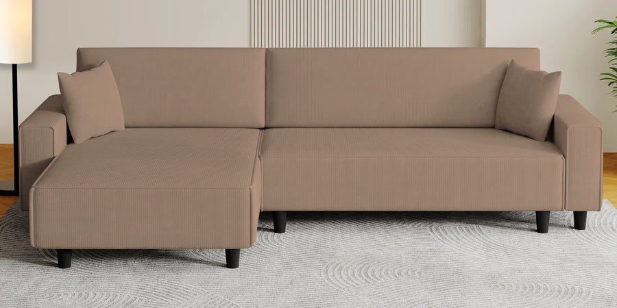Peach Fabric Rhs 6 Seater Sofa Cum Bed With Storage In Cookie Beige Colour - Febonic Living