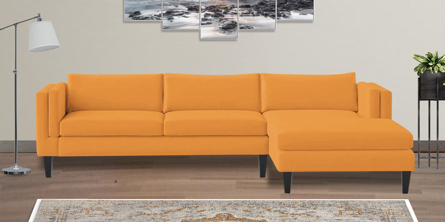 Jasper Velvet Lhs Sectional Sofa 3 Lounger In Tangerine Orange Colour - Febonic Living