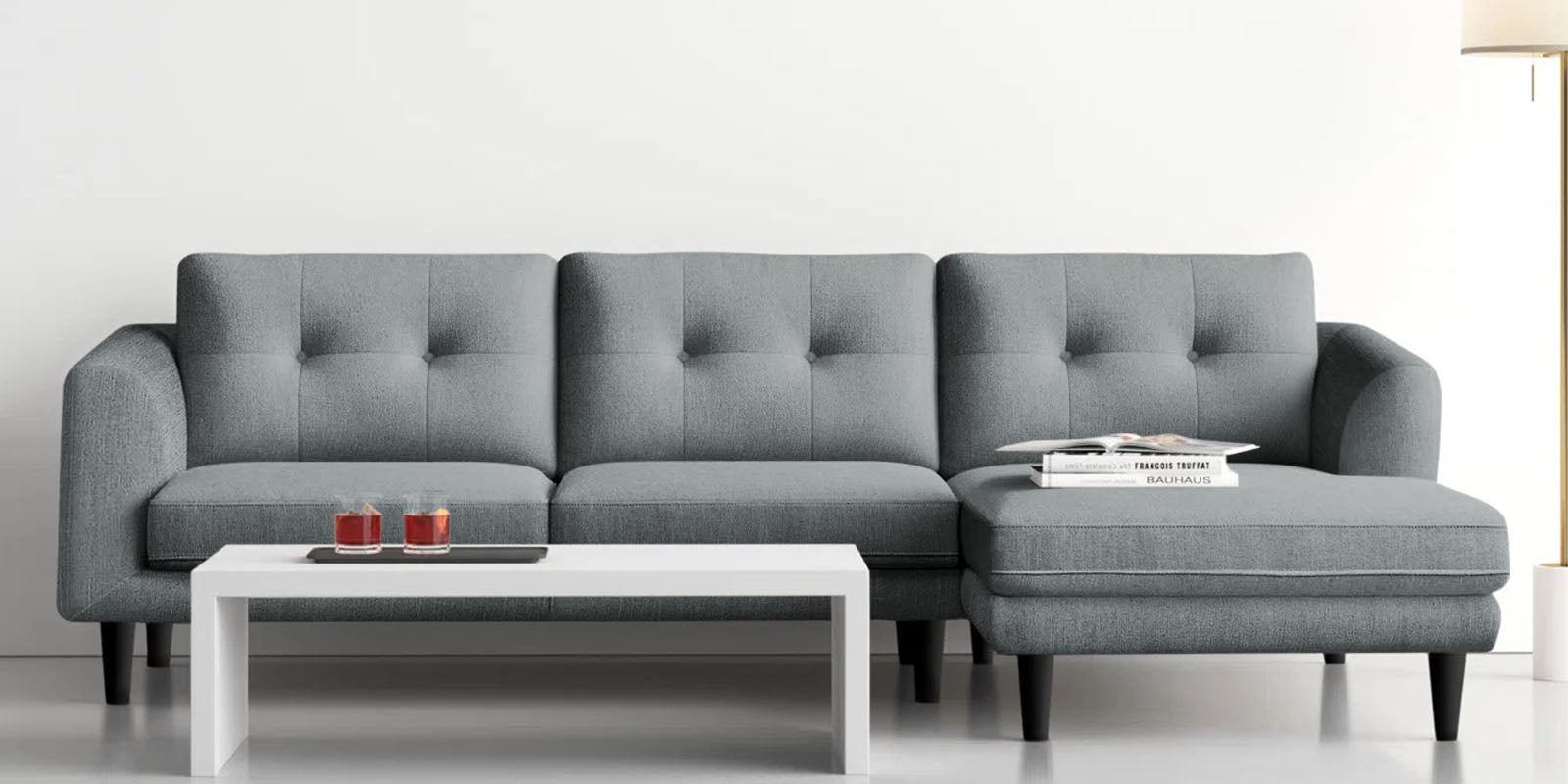 Natasha Velvet LHS Sectional Sofa (3+Lounger) in Pearl grey Colour