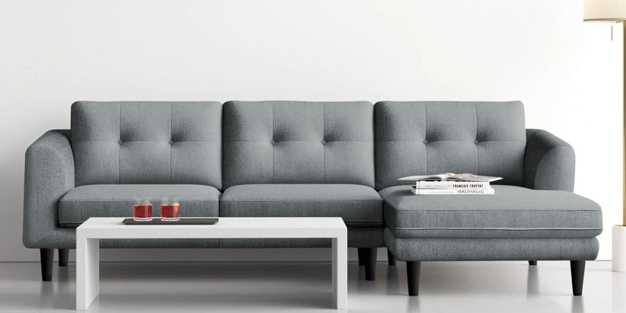 Natasha Velvet Lhs Sectional Sofa 3 Lounger In Pearl Grey Colour - Febonic Living