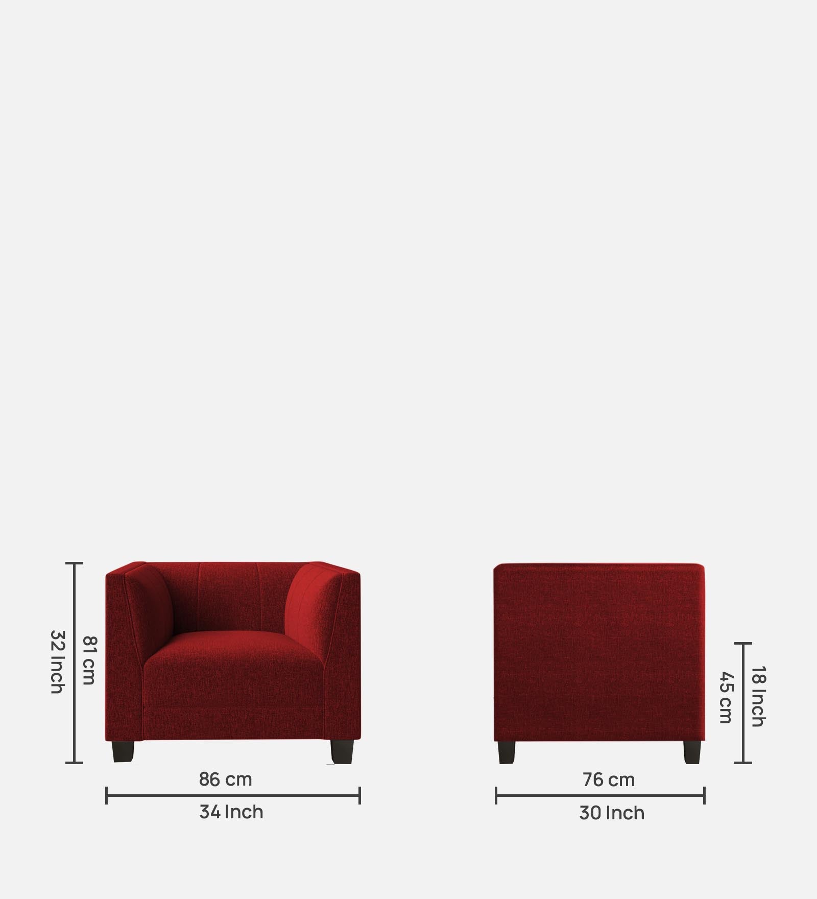 Chastin Fabric 1 Seater Sofa in Blood Maroon Colour