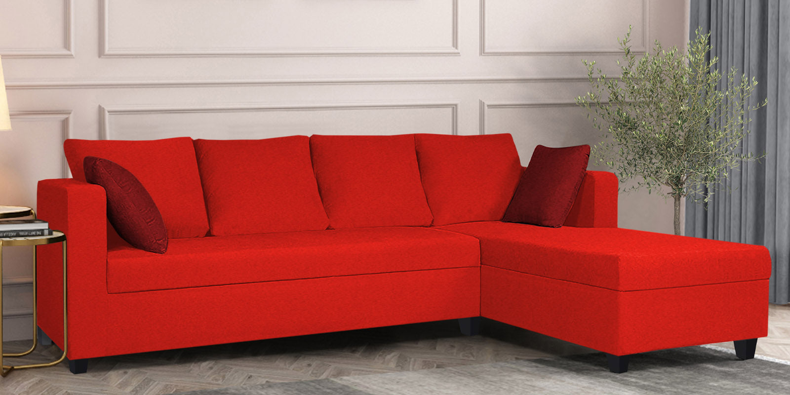 Nebula Fabric LHS Sectional Sofa (3+Lounger) in Ruby Red Colour