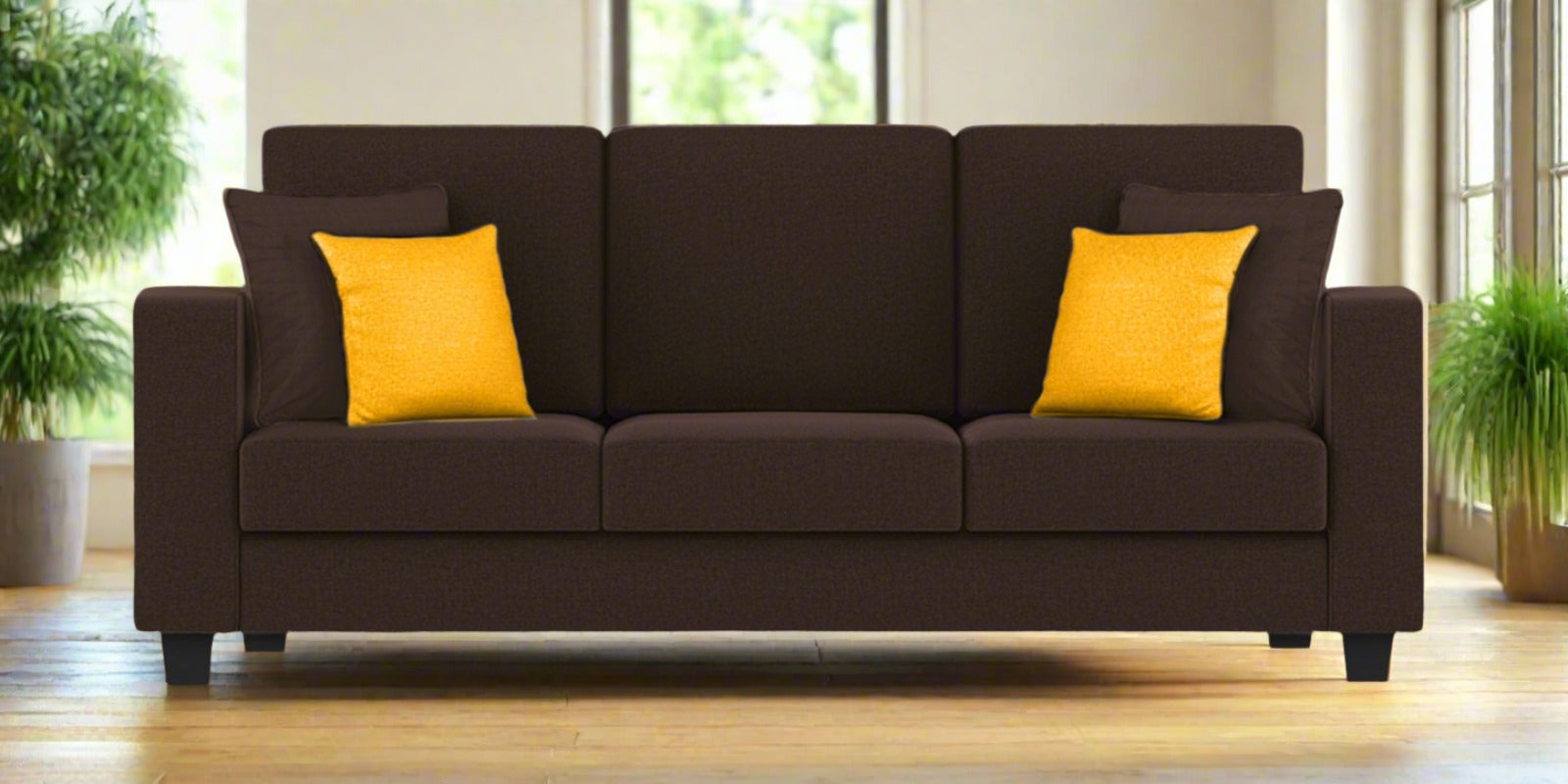 Nabi Fabric 3 Seater Sofa In Coffee Brown Colour