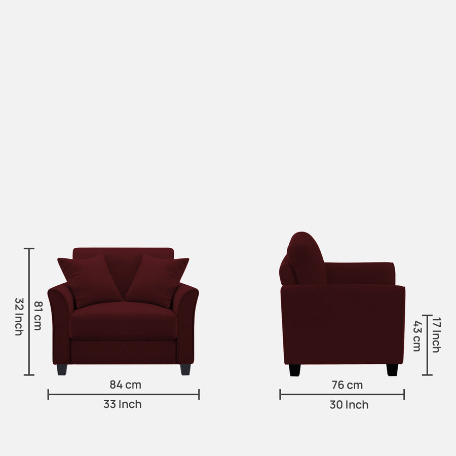 Daroo Velvet 1 Seater Sofa In Blood Maroon Colour - Febonic Living