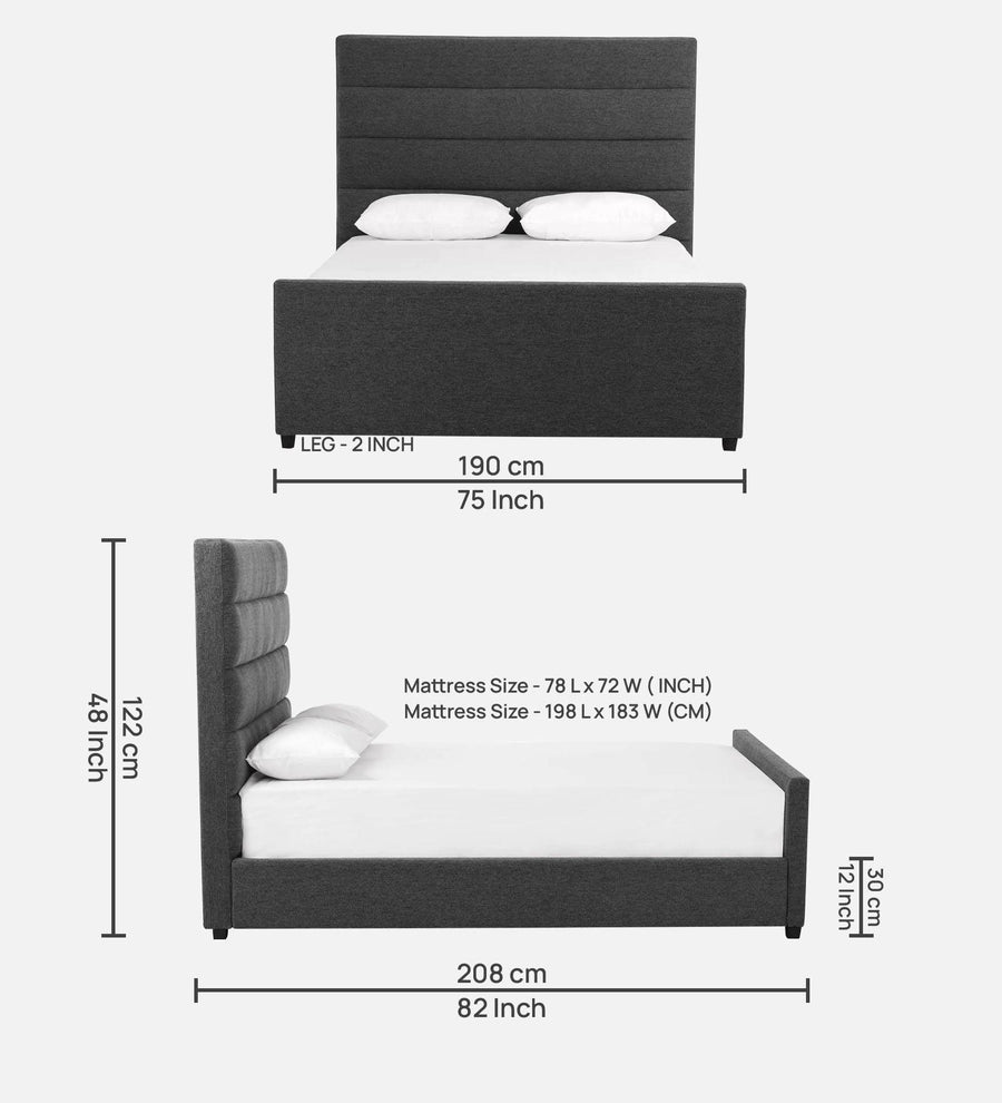 Pollen Fabric Upholstered King Size Bed In Charcoal Grey Colour - Febonic Living