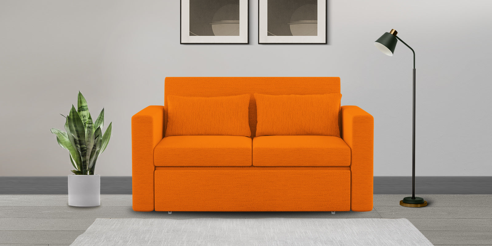 River Fabric 2 Seater Pull Out Sofa Cum Bed In Vivid Orange Colour