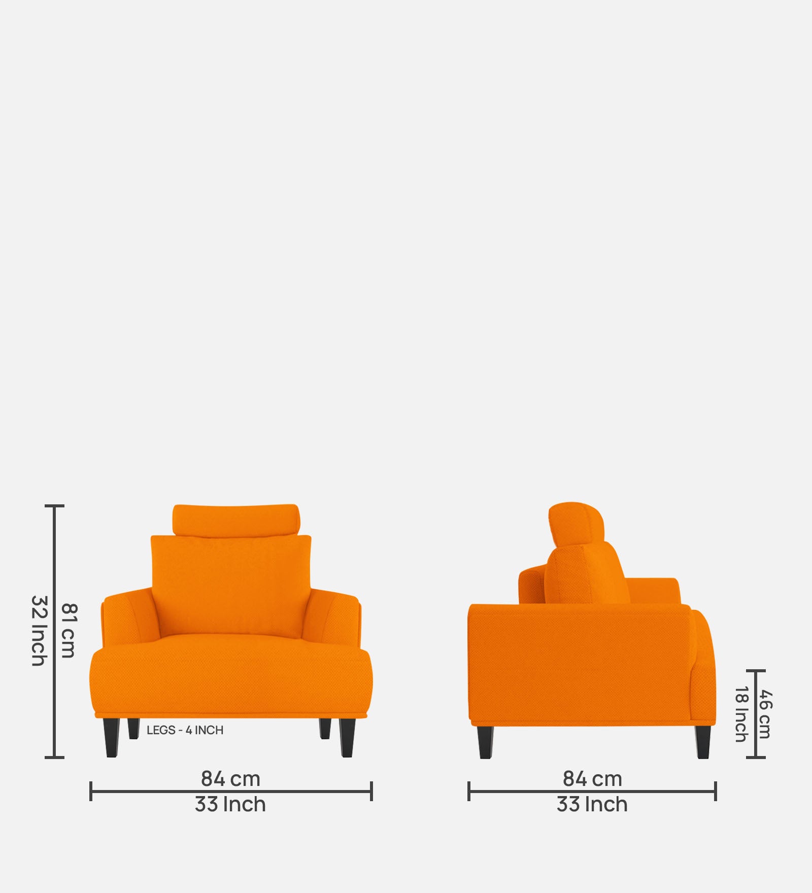 Como Fabric 1 Seater Sofa in Vivid Orange Colour