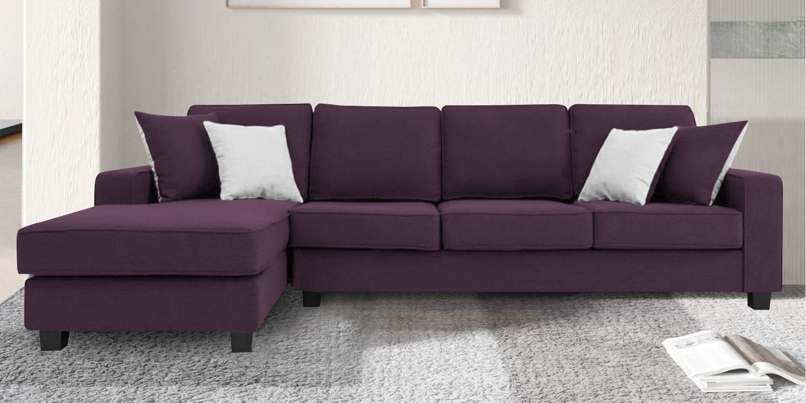 Ladybug Fabric RHS Sectional Sofa (3+Lounger) In Greek Purple Colour