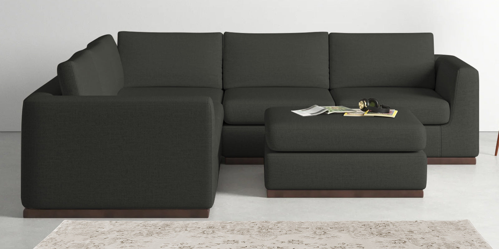 Freedom Velvet 6 Seater LHS Sectional Sofa In Hory Grey Colour With Ottoman