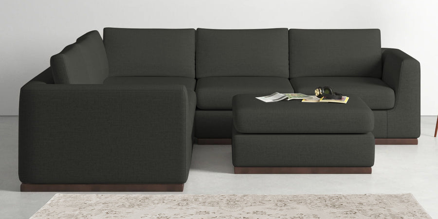 Freedom Velvet 6 Seater Lhs Corner Sofa In Hory Grey Colour With Ottoman - Febonic Living