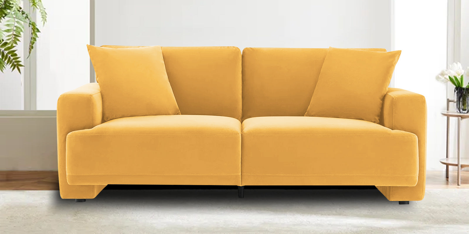 Kosta Velvet 2 Seater Sofa in Turmeric Yellow Colour