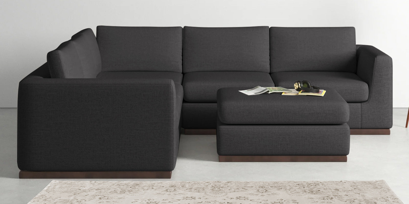 Freedom Velvet 6 Seater LHS Sectional Sofa In Davy Grey Colour With Ottoman