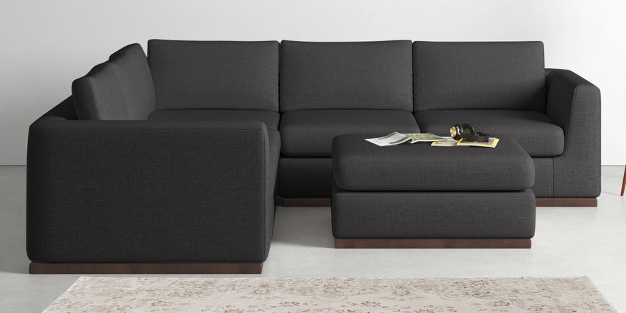 Freedom Velvet 6 Seater Lhs Corner Sofa In Davy Grey Colour With Ottoman - Febonic Living