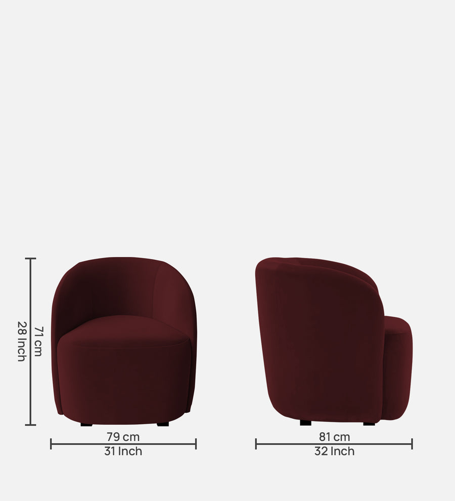 Lucky Velvet Lounge Chair In Dark Maroon Colour - Febonic Living