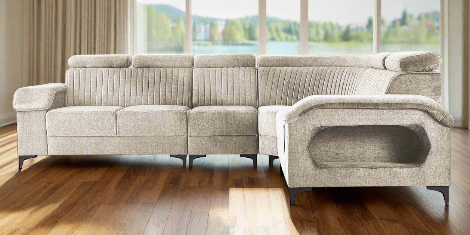 Draco Fabric Corner Sofa in Khaki Beige Colour