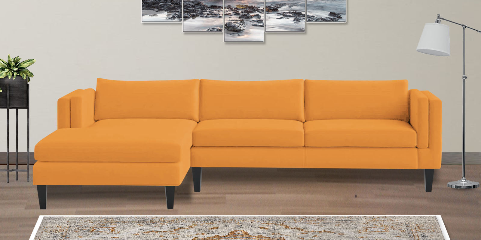 Jasper Velvet RHS Sectional Sofa (3+Lounger) in Tangerine orange Colour