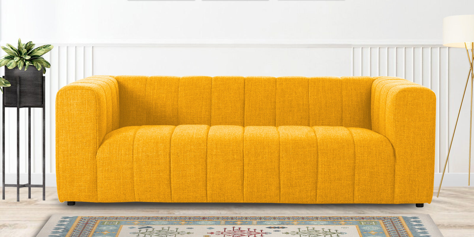 Lara Fabric 3 Seater Sofa in Bold Yellow Colour