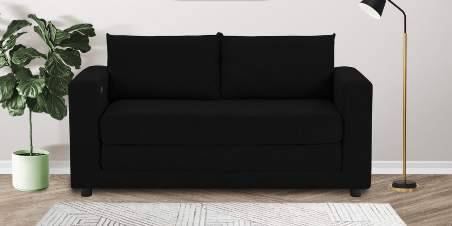 Roman Fabric 3 Seater Foldable Sofa Cum Bed In Zed Black Colour With Usb Port - Febonic Living