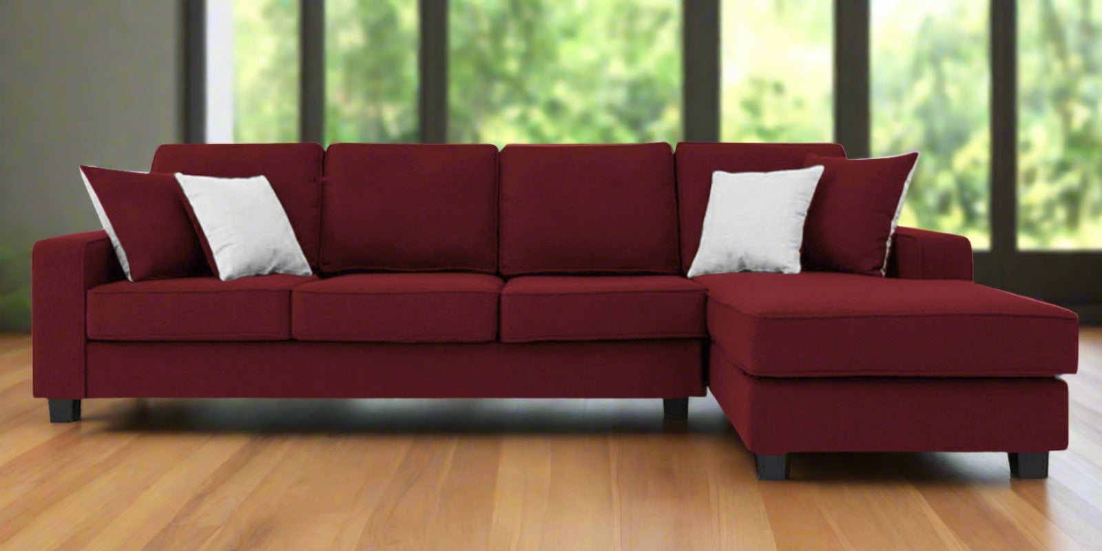 Ladybug Fabric LHS Sectional Sofa (3+Lounger) In Blood Maroon Colour