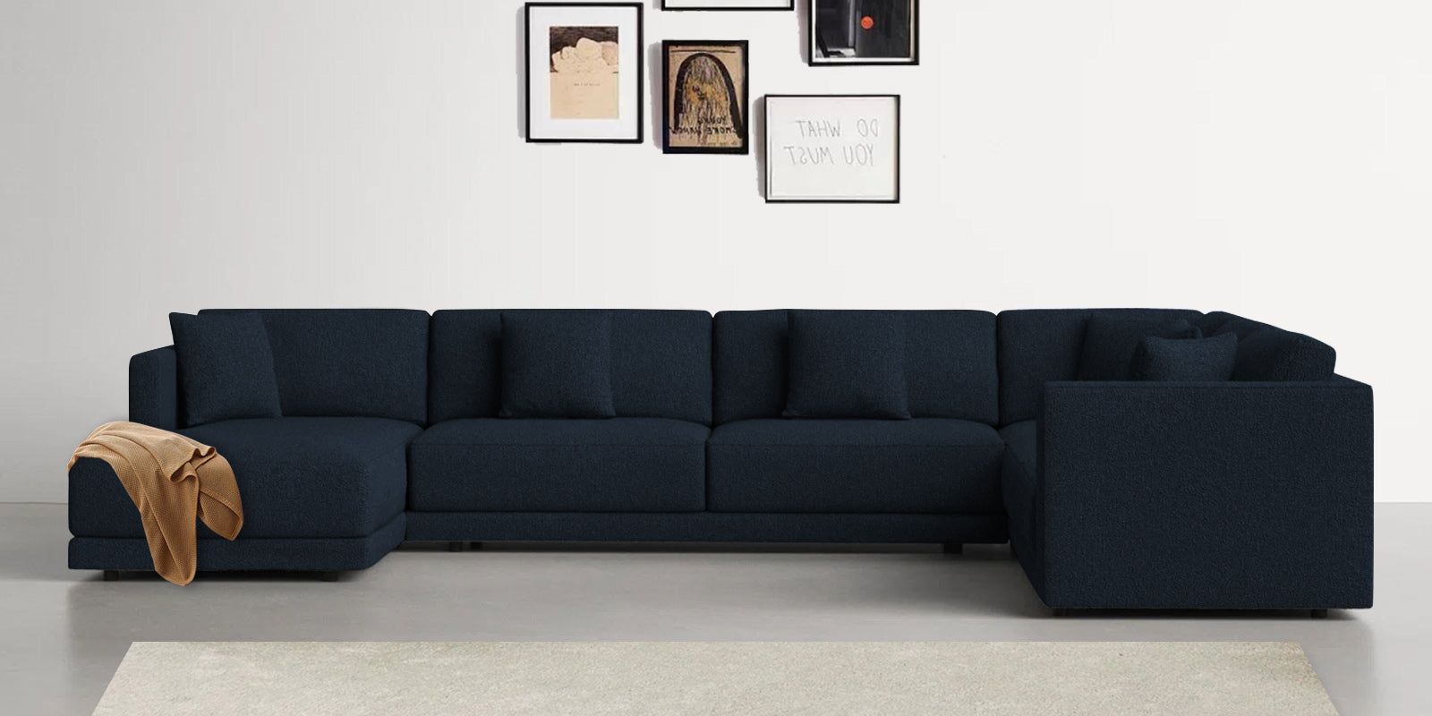 Carlin Fabric RHS 8 Seater Sectional Sofa In Denim Blue Colour