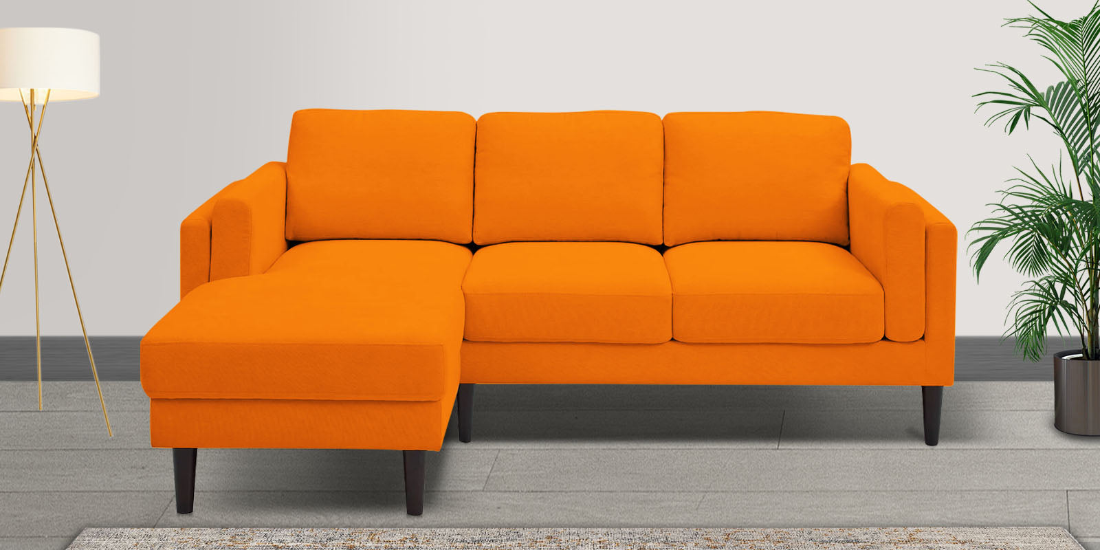 Creata Fabric RHS Sectional Sofa (2+Lounger) in Vivid Orange Colour by Febonic