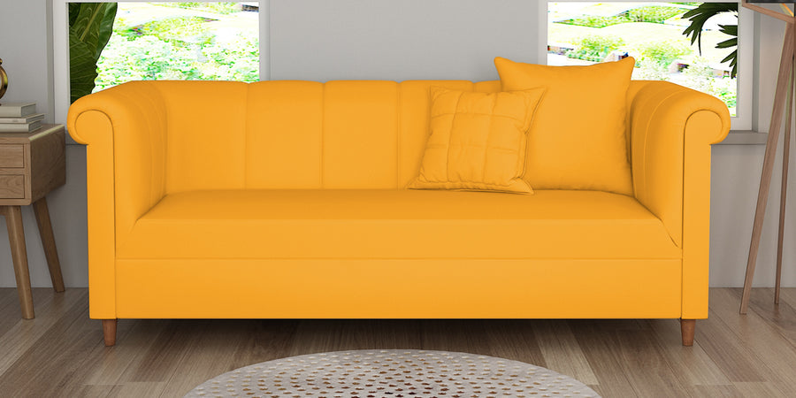 Rubi Velvet 3 Seater Sofa In Safforn Yellow Colour - Febonic Living