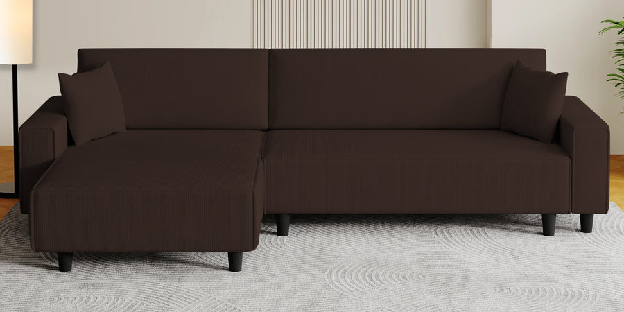 Peach Fabric Rhs 6 Seater Sofa Cum Bed With Storage In Coffee Brown Colour - Febonic Living