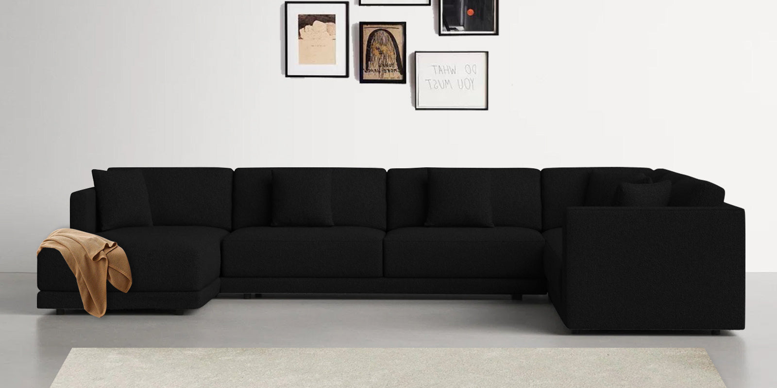 Carlin Fabric RHS 8 Seater Sectional Sofa In Zed Black Colour